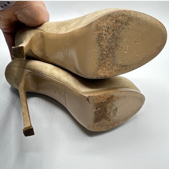 YSL Tribtoo Nude Suede Platform Pumps Size 39 Italy Y2K Stiletto Heels - Picture 13 of 13